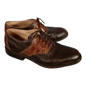 Paul Stuard Dress Shoes Crocodile Brown Saddle Leather Mens 8.5 M Handmade Italy